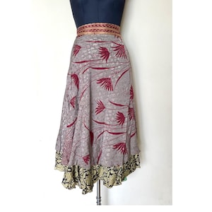 Handmade reversible silk saree neck wrap dress vintage floral print indian wrap skirt boho floral layered skirt 2 layer magic wrap dress