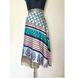 Handmade reversible silk saree neck wrap dress vintage floral print indian wrap skirt boho floral layered skirt 2 layer magic wrap dress