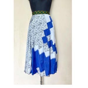Backless beachwear silk dress, Handmade Indian art silk sari reversible skirt, Boho magic wrap around skirt,Multicolor geometric print skirt