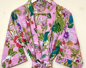 Floral Cotton Kimono Robe: Lightweight Indian Loungewear