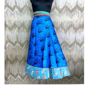 Backless beachwear silk dress, Handmade Indian art silk sari reversible skirt, Boho magic wrap around skirt, Vintage 2 layer Silk Sari skirt