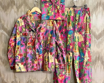 Handmade Cotton Pajama Set: Frida Print Pj set for Women, womens fall style