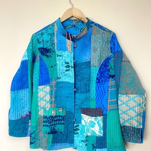 Reversible Kantha Quilted Kimono Jacket: Ręcznie szyty patchworkowy strój wypoczynkowy, damski styl jesienny, prezent na Boże Narodzenie