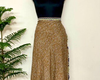 Vintage Wrap Maxi Dress | Boho Reversible Skirt | Floral Beach Cover Up | Handmade