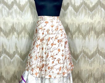Reversible Silk Sari Wrap Skirt, Boho Floral Print, Convertible Dress, womens fall style