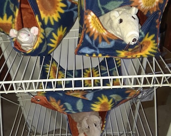 Sunflowers, 5Pc,Critter Nation Hammock Set, Pet Rat Hammock, Small Animal Bedding, Sugar Glider, Pet Bedding, Swing,Tunnel, Hanging House