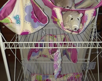 Pastelbloemen, 5-delig, Critter Nation-hangmatset, rattenhangmatten, beddengoedset voor kleine dieren, suikerzweefvliegtuigen, egel, beddengoed voor huisdieren, Calzone