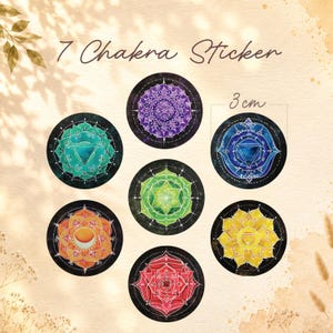Juego de 7 pegatinas de chakras – Ø 3 cm | Pegatinas de vinilo con acuarelas pintadas a mano | Acabado mate o brillante | Yoga | Meditación | Diario | Regalo