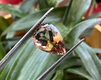 Faceted Imperial Topaz Gemstone: Golden Orange Pear Cut, 4.35 CTS