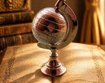 Globo terráqueo giratorio de latón vintage: elegante decoración de escritorio, regalo ideal para el Día de la Madre y el Día de la Independencia.