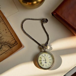 Vintage Brass Pocket Watch with Roman Numerals Victorian Style Watch with Chain Nautical Ship Dial Antique Timepiece Gift, Christmas Gift