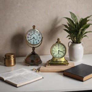 Set of 2 Vintage Desk Clock For Wedding Anniversary Gift Antique Brass Bell Table Clock And London Mini Clock For Christmas Gift, Groom Gift