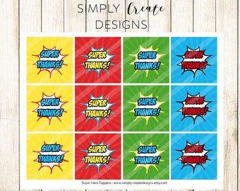 Superhero Thank You Tags Digital File 8.5x11 JPEG Instant Download JPEG file