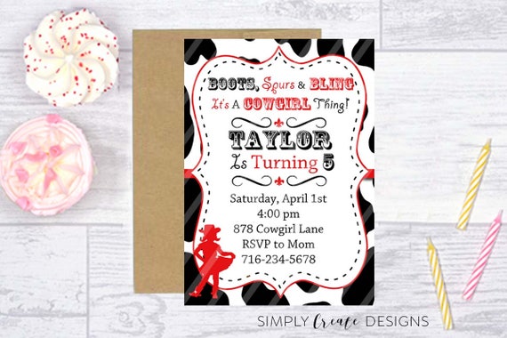 SALE Cowgirl Invitation Cowgirl Invite 5x7 Jpeg DIGITAL File Il_570xn