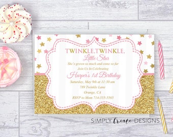 Twinkle Twinkle Little Star Invite 5x7 Jpeg Printable File