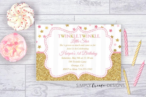 DIGITAL Twinke Twinkle Little Star Invite 5x7 Jpeg Printable File Il_570xn