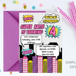 Superhero Invitation Girl Super hero Invite Printable