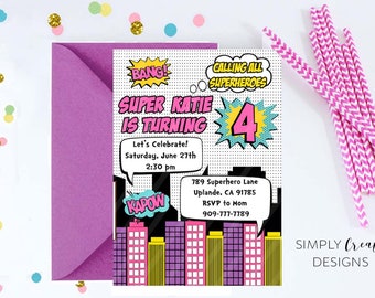 Superhero Invitation Girl Super hero Invite Printable