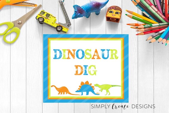 Dinosaur Party Sign DIGITAL sign Party Decor 8.5x11 JPEG and Pdf File INSTANT Download Il_570xn