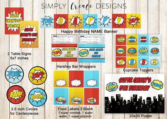 DIGITAL Superhero Party Package SALE Hero Personalized Printable Party Package Il_570xn