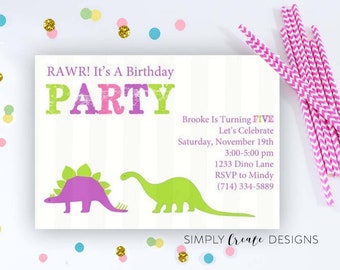 Dinosaur Birthday Invitation 5x7  Printable file Dinosaur Theme