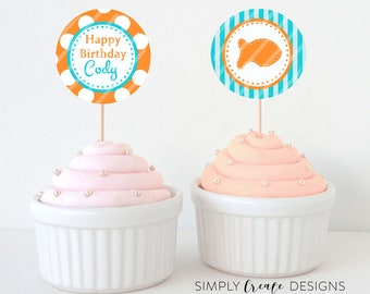 Goldfish Cupcake Toppers Printable File 8.5  x 11 JPEG File Personalized