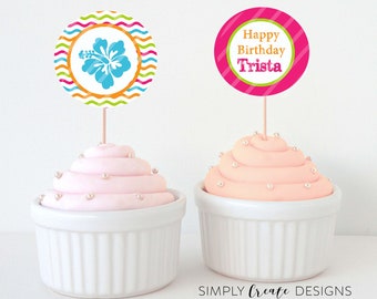 Surf Party Beach Party Cupcake Toppers Printable File 8.5x11 JPEG File Personalized