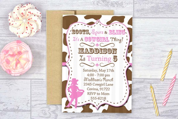 DIGITAL Cowgirl Invitation Cowgirl Invite 5x7 Jpeg Printable File Il_570xn