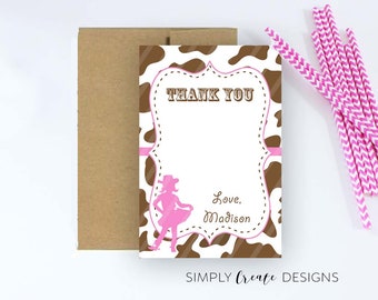 Cowgirl Thank You Card Digital Two 4x6 cards on 8.5x11 JPEG