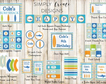 Surfing Boy Beach Party Package Printable Party