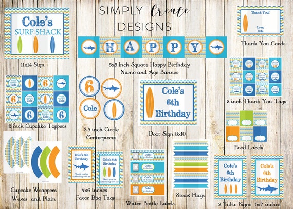 DIGITAL Surfing Boy Beach Party Package Printable Party Il_570xn