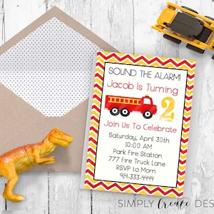 Firetruck Invitation Fireman Invite 5x7 Jpeg Printable file