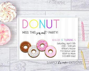 Donut Invitation Digital Donut Invite 5x7 Jpeg DIGITAL File