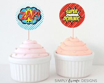 Super Hero Cupcake Toppers Printable File 8.5x11 JPEG or PDF File Personalized