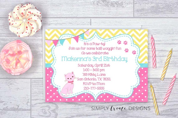 SLE Cat Invite Kitten Invitation 5x7 Jpeg DIGITAL File Il_570xn