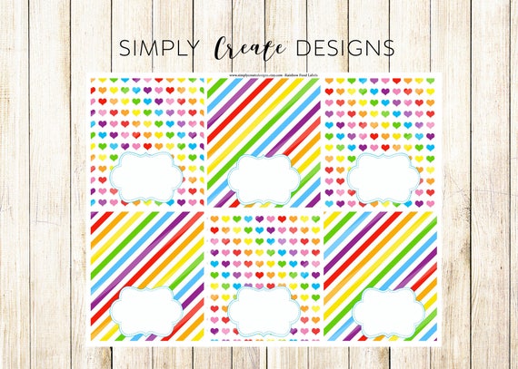 DIGITAL Rainbow Food Labels BLANK Rainbow Heart Food Labels Printable Jpeg File Il_570xn