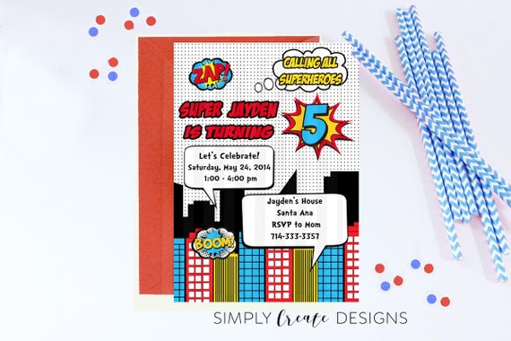DIGITAL Superhero Invitation Superhero Invite Printable 5x7 Inches Il_570xn