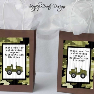 Army Party Favor Tag Camo DIGITAL FILE 4x6 Jpeg Digital File Personalized image 1