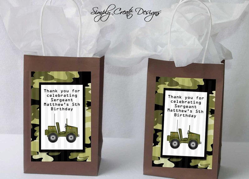 Army Party Favor Tag Camo DIGITAL FILE 4x6 Jpeg Digital File Personalized image 1