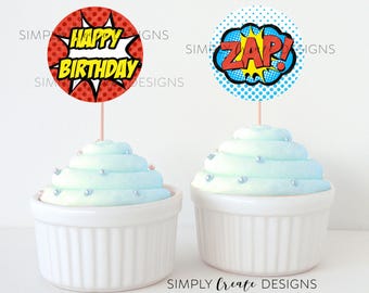 Super Hero Cupcake Toppers Printable File 8.5x11 JPEG and PDF Instant Download