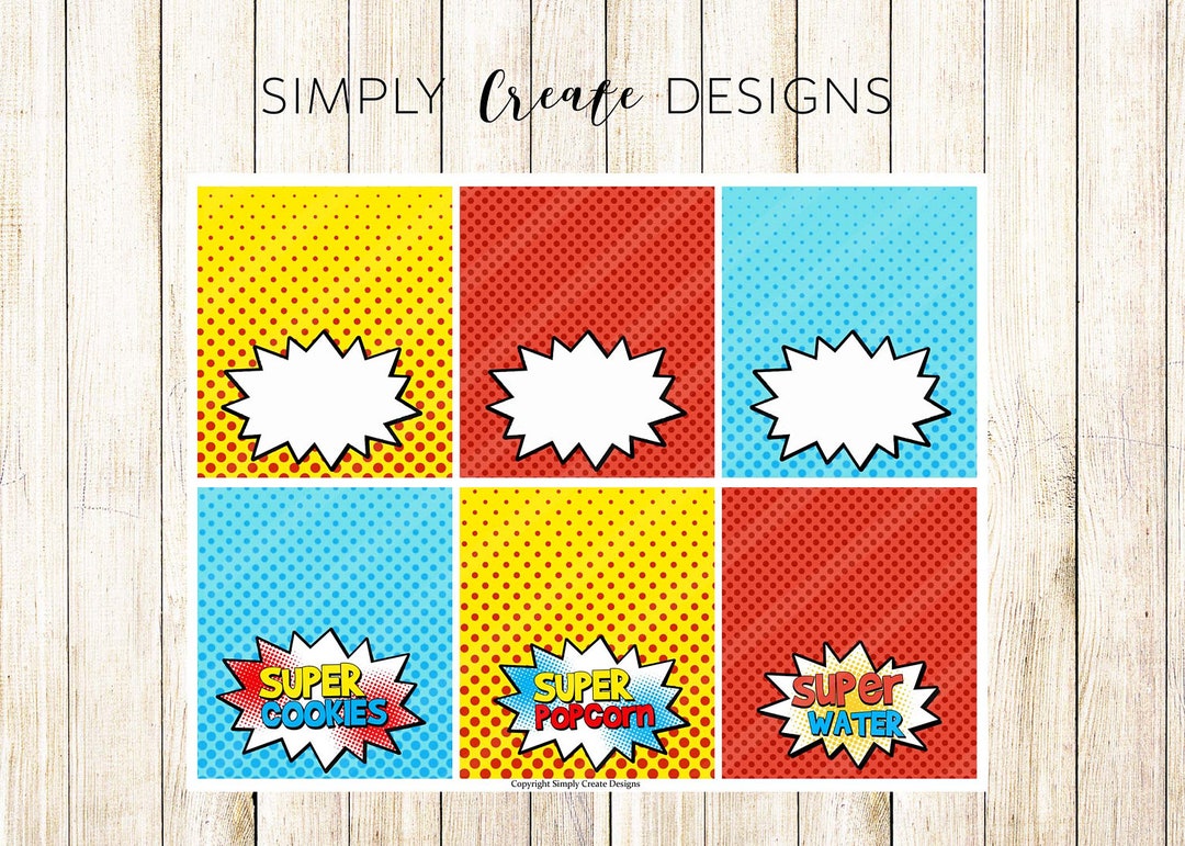 Superhero Food Labels BLANK Food Labels.5x11 Jpeg Printable File - Etsy