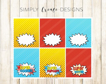 Superhero Food Labels BLANK Food Labels.5x11 Jpeg Printable File