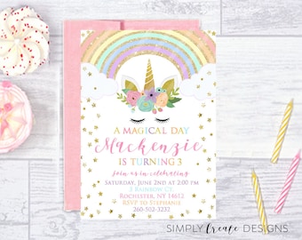 Unicorn Invite Unicorn Invitation Jpeg Printable File