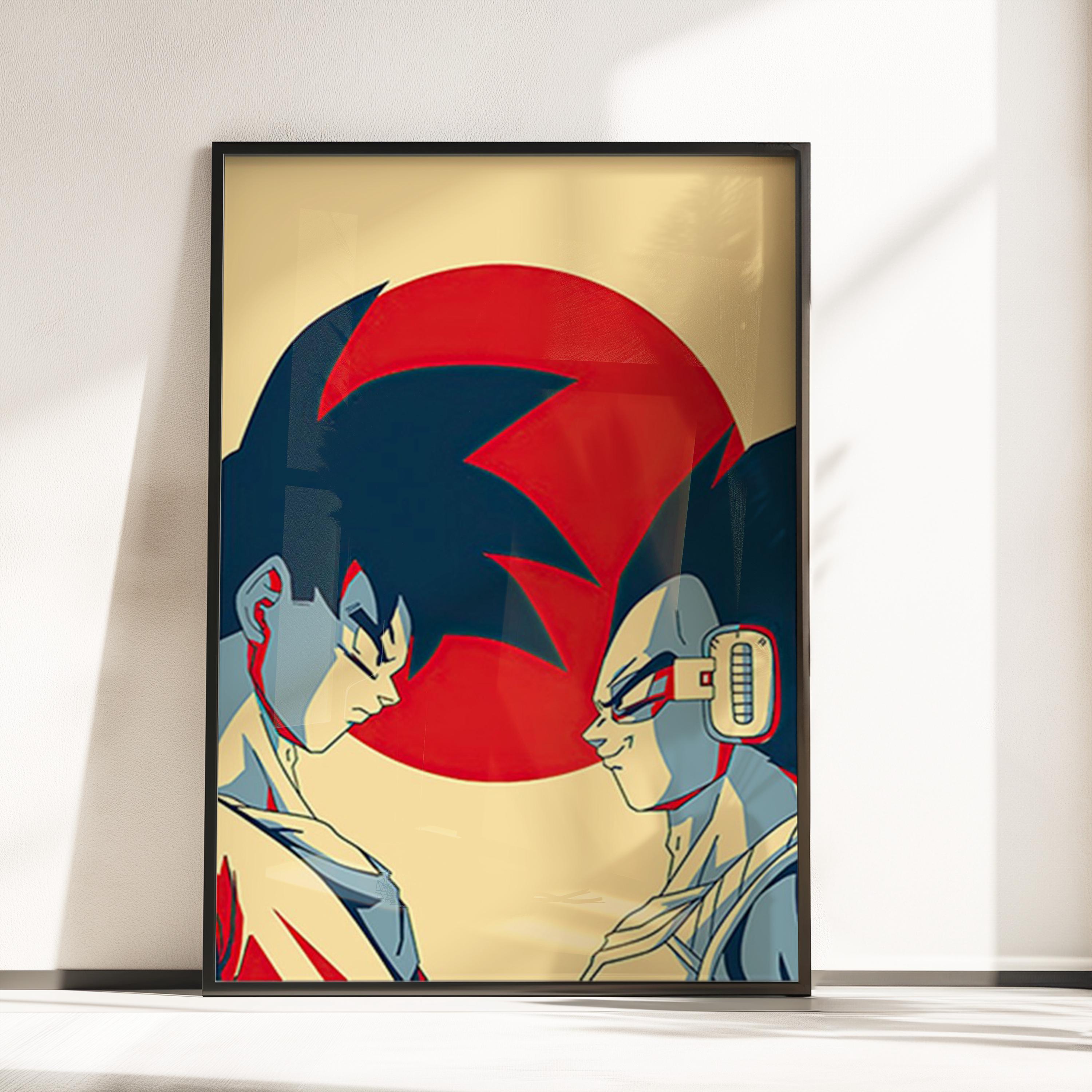 Goku vs Vegeta anime poster Dragon Ball Z wall art Japanese red sun manga decor minimalist anime face-off print gift for teen gamer room