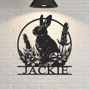 Custom Rabbit Metal Sign, Rabbit Name Decor, Rabbit Metal Wall Art, Bunny Wall Decor, Rabbit Farmhouse Decor, Bunny Gift, 8-24 Inches
