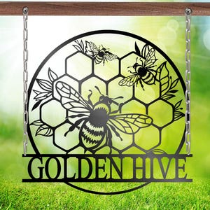 Custom Honey Bee Sign,Metal Bee Decor,Bee Hive Garden,Welcome Family Bee Sign,Custom Garden Sign,Gift for Gardener Bee Keeper ,8-24 Inches