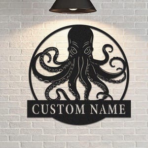 Custom Octopus Metal Wall Sign, Octopus Metal Wall Art, Octopus Metal Decor, Custom Metal Name Sign, Christmas Gifts, 8-24 Inch