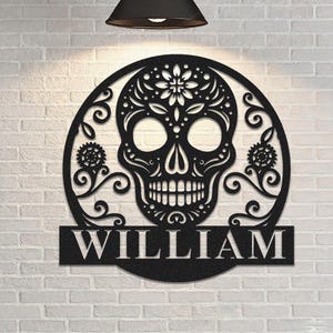 Custom Skull Metal Sign | Personalised Skull Wall Art | Gothic Home Decor | Man Cave Decor | Skull LED Light | 8 to 24 Inches
