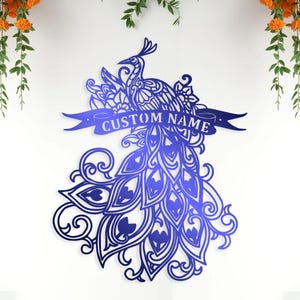 Custom Peacock Metal Wall Sign | Personalised Name Art with Your Name or Word | Elegant Peacock Home Decor | Birthday Gift | 8 to 24 Inches