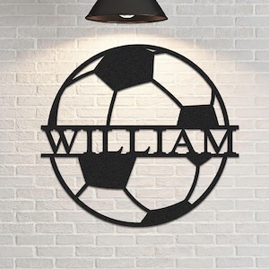 Custom Soccer Ball Name Sign | Personalised Soccer Wall Art | Sports Lover Gift | Metal Football Decor | 8 to 24 Inches